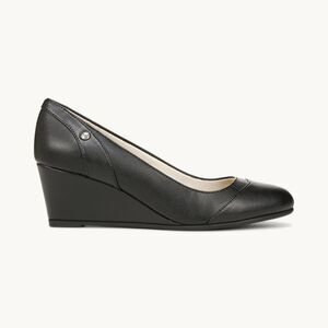 Life Stride Black Leather Wedge Pumps